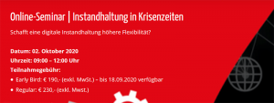 Instandhaltung in Krisenzeiten - Online Seminar, Instandhaltungskonferenz, FACTORY & MFA